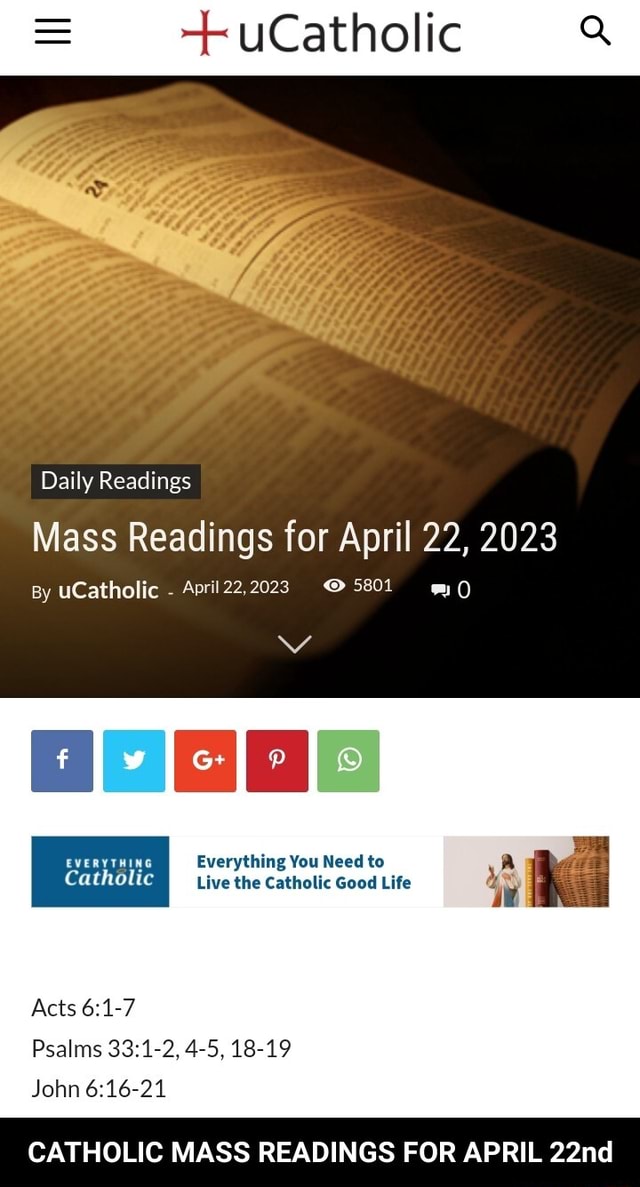 UCatholic Q Daily Readings Mass Readings for April 22, 2023 By