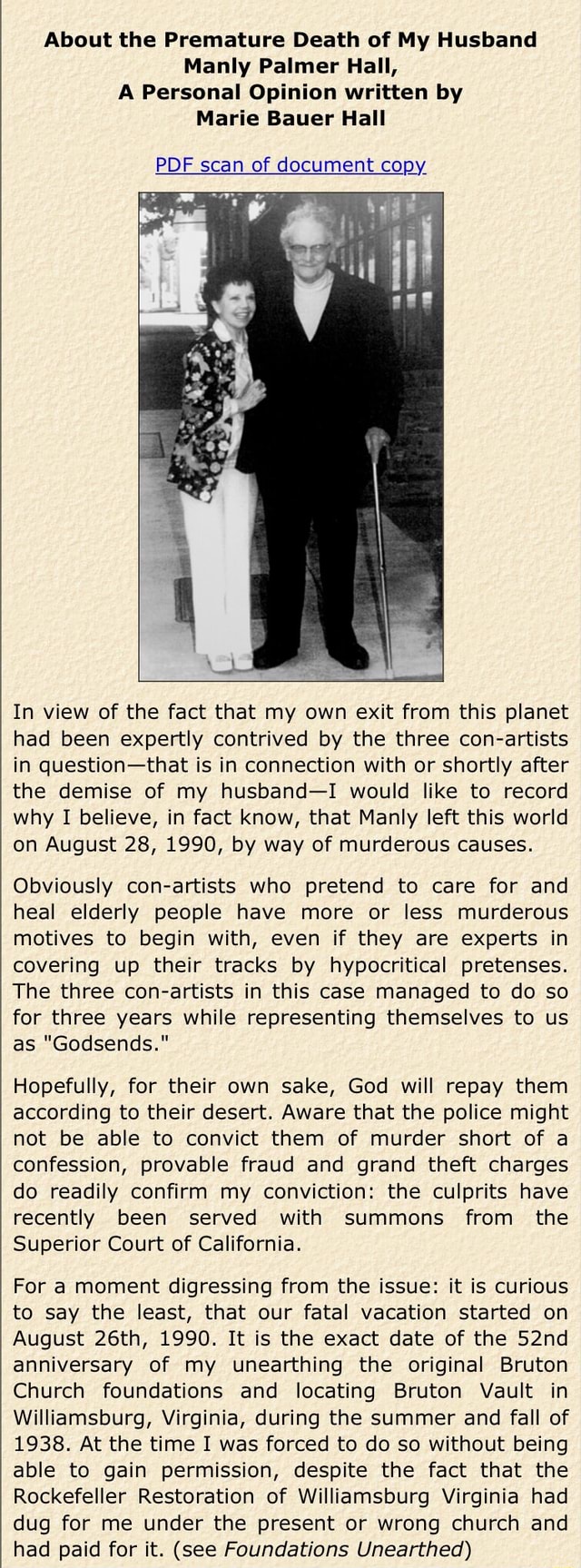 About the Premature Death of My Husband Manly Palmer Hall, A Personal ...