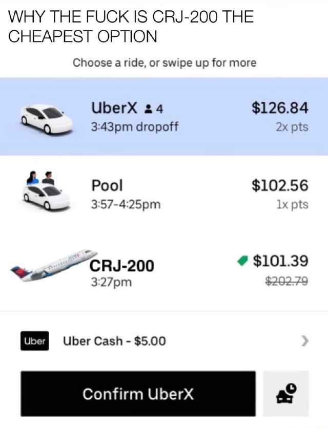 WHY THE FUCK IS CRJ-200 THE CHEAPEST OPTION Choose A Ride, Or Swipe Up ...