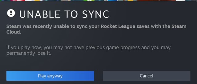 UNABLE TO SYNC Steam was recently unable to sync your Rocket League