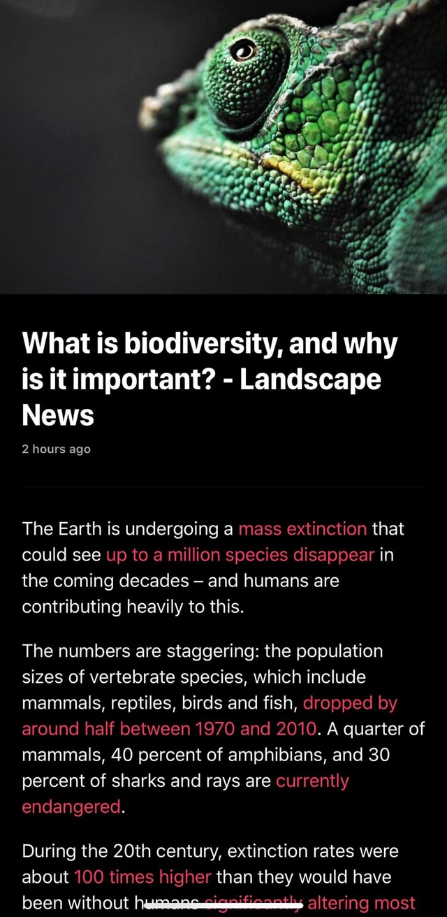 What is biodiversity, and why is it important? Landscape The Earth is