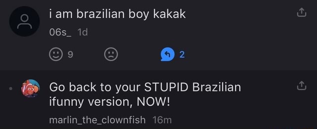 Iam Brazilian Boy Kakak Go Back To Your Stupid Brazilian Ifunny Version Now Marlinthe 2385