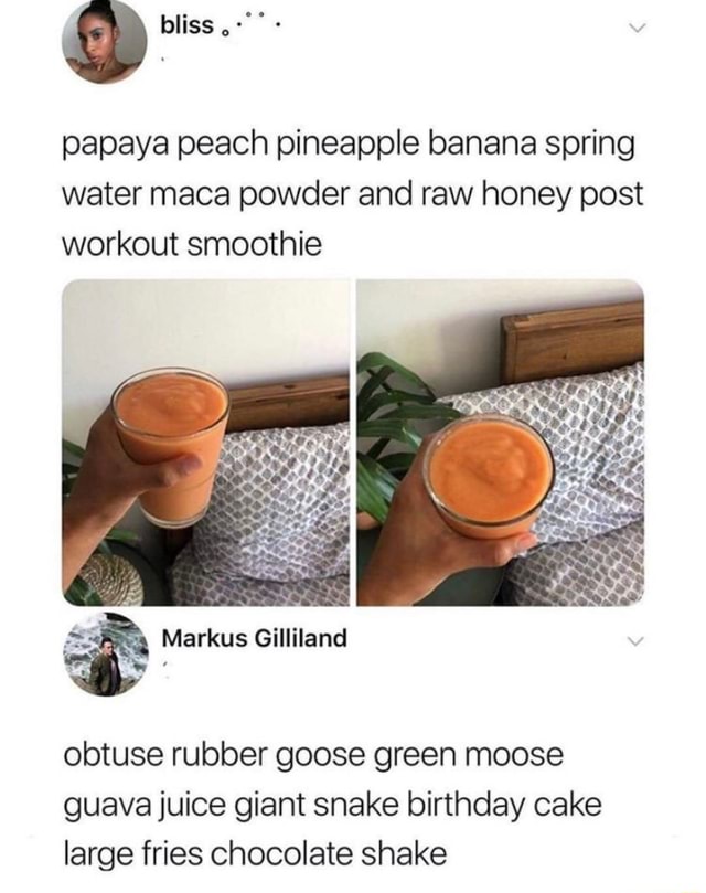 Papaya peach pineapple banana spring water maca powder and