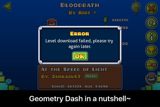 Почему не получается выложить уровень в geometry dash upload failed