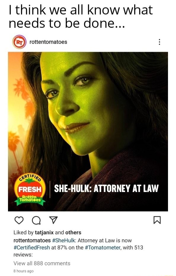 Rotten Tomatoes on X: #SheHulk: Attorney at Law is