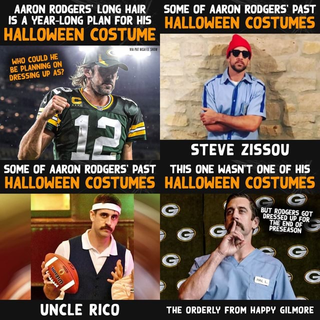 AARON RODGERS' LONG HAIR SOME OF AARON RODGERS' PAST IS A YEAR-LONG PLAN  FOR HIS HALLOWEEN COSTUME HE ANNING ON STEVE ZISSOU SOME OF AARON RODGERS  PAST THIS ONE WASN'T ONE OF