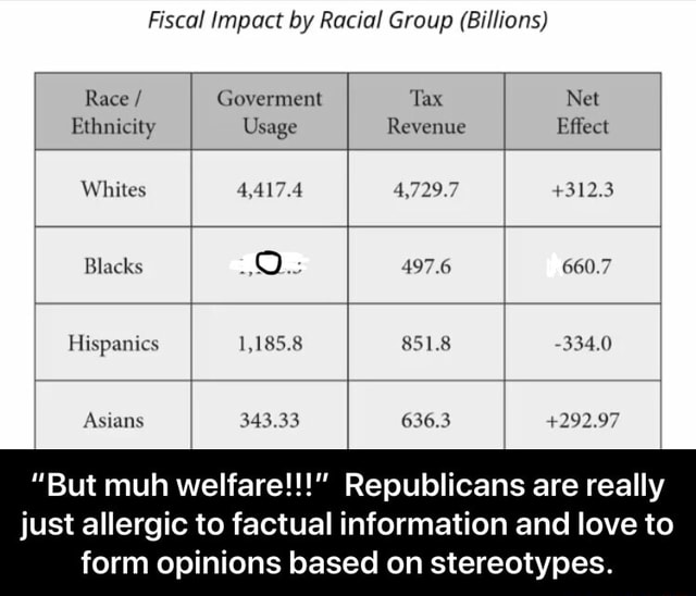 Fiscal Impact By Racial Group Billions Race Goverment Tax Net Ethnicity Usage Revenue Effect