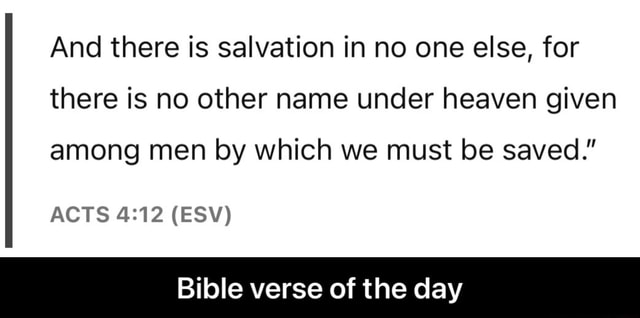 And There Is Salvation In No One Else For There Is No Other Name Under Heaven Given Among Men By Which We Must Be Saved Acts Esv Bible Verse Of The Day
