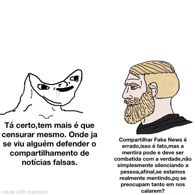 Tá certo tem mais é que censurar mesmo Onde ja Compartilhar Fale News é se viu alguém defender