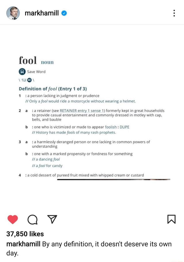 Markhamill Fool Noun Save Word Definition Of Foo Entry 1 Of 3 