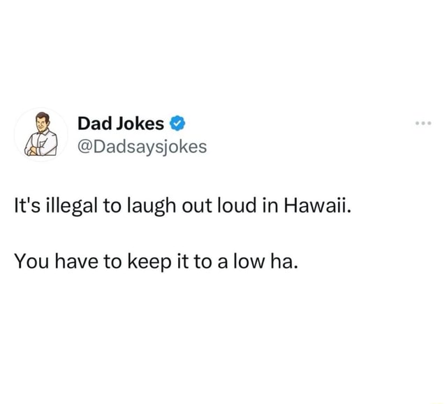 Dad Jokes @ @Dadsaysjokes It's illegal to laugh out loud in Hawaii. You ...