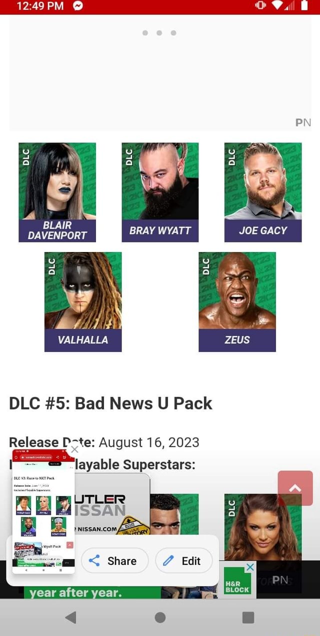 ~ al BRAY WYATT JOE GACY VALHALLA DLC #5: Bad News U Pack Release [-te ...