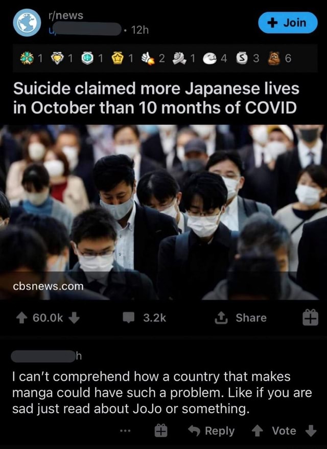 Join @4 As Suicide claimed more Japanese lives in October than 10