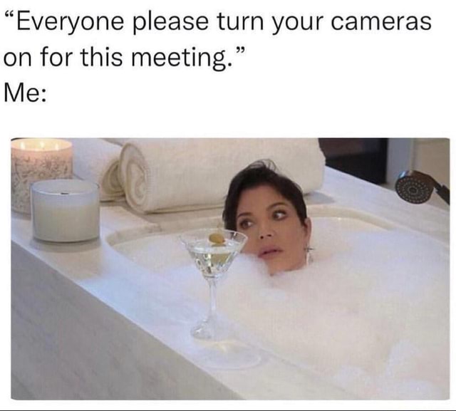 "Everyone please turn your cameras on for this meeting." Me iFunny