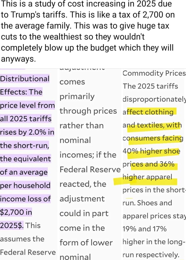 This is a study of cost increasing in 2025 due to Trump's tariffs. This ...