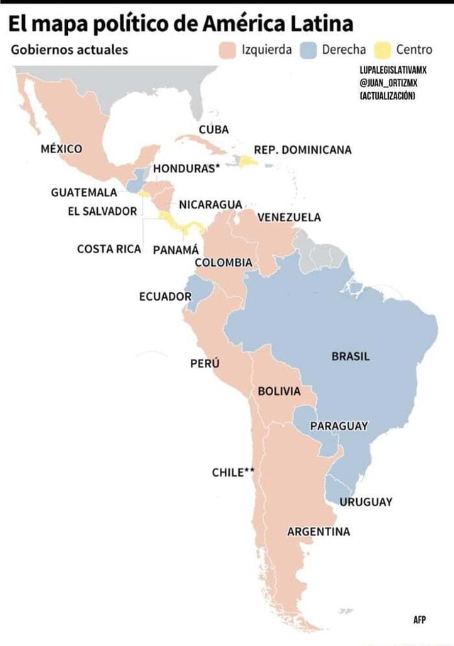 El mapa politico de America Latina Gobiernos actuales Izquierda Derecha ...