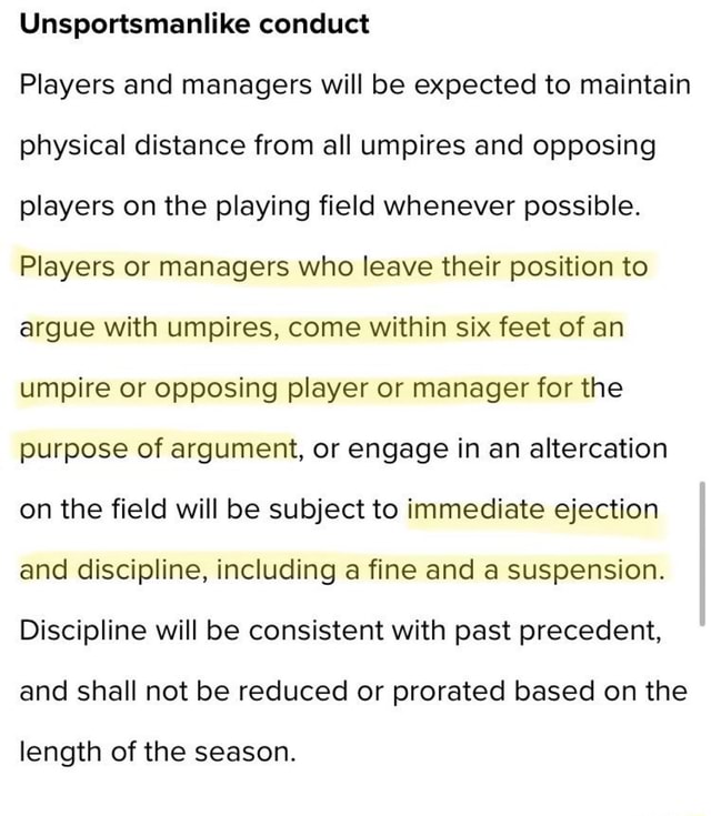 Unsportsmanlike Conduct Players And Managers Will Be Expected To ...