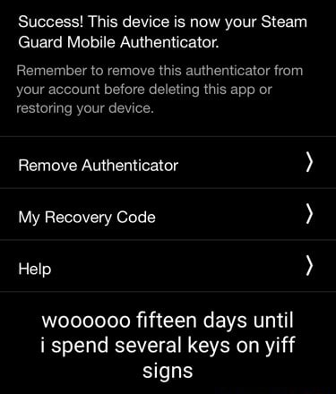 Success! This device is now your Steam Guard Mobile Authenticator