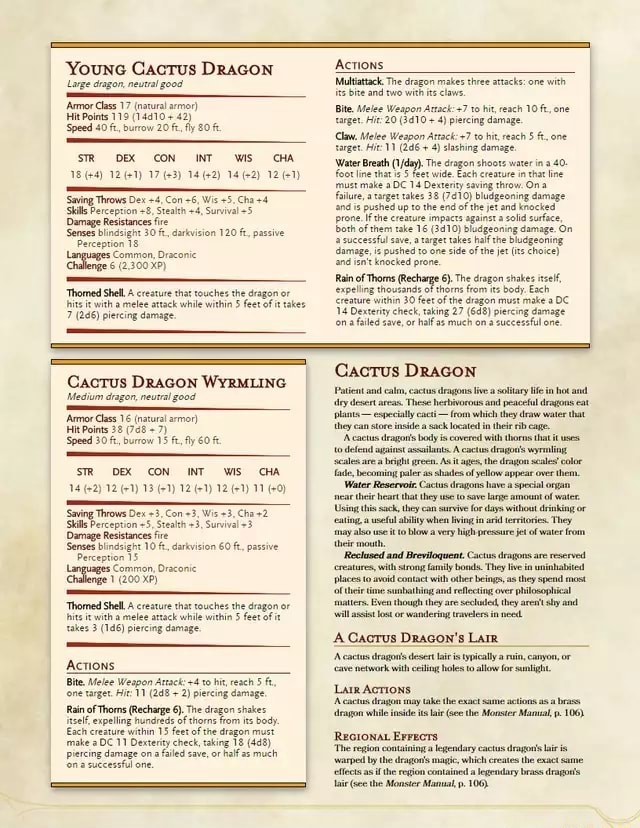 Youne Cactus Dracon Large dragon neutral good 'Armor Class 17 (patural ...