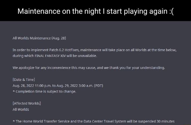 final fantasy xiv maintenance final fantasy xiv maintenance