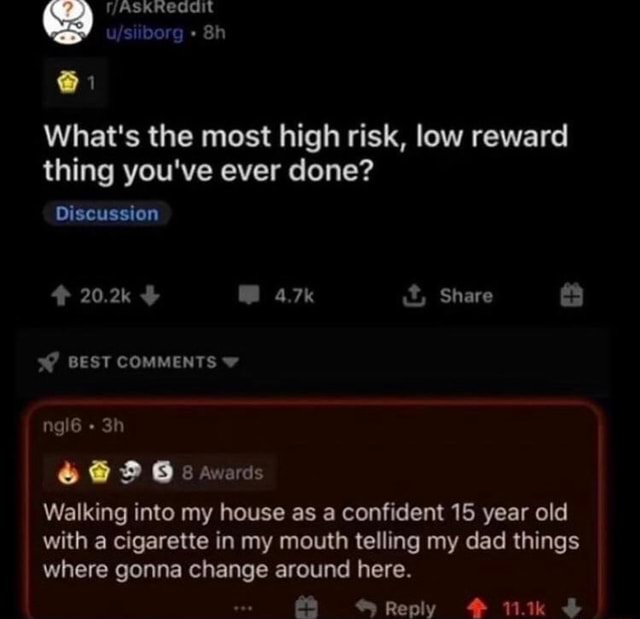 @1 What's the most high risk, low reward thing you've ever done