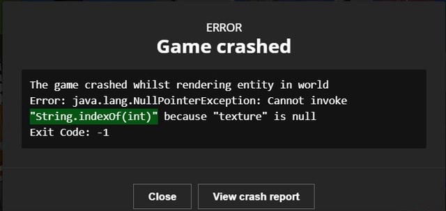 ERROR Game crashed The game crashed whilst rendering entity in world ...