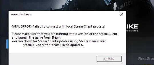 Cs go fatal error failed to connect to local steam client process что делать