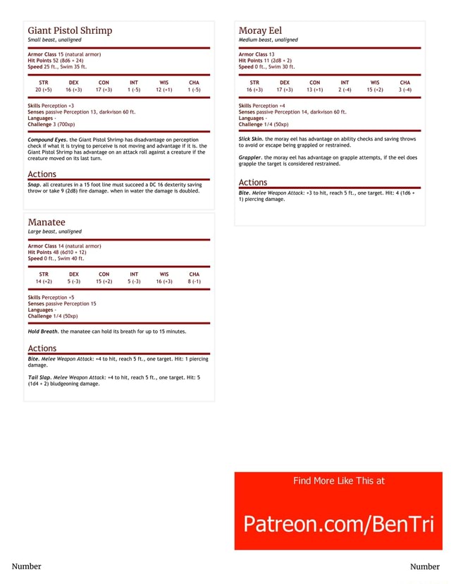 Dnd 5e Hombrew Monster Statblocks 3 (More sea Creatures) - Giant Pistol ...