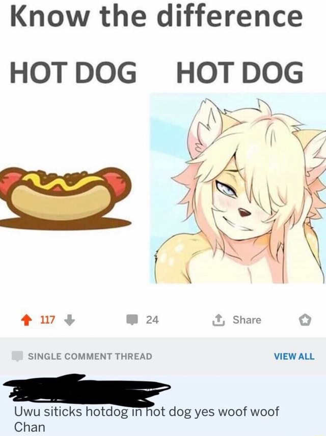 Know the difference HOT DOG HOT DOG Uwu siticks hotdog In y dog yes