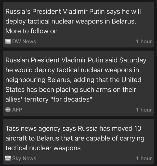 Russia's President Vladimir Putin Says He Will Deploy Tactical Nuclear ...