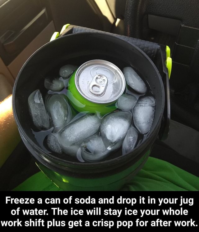 Freeze a can of soda and drop it in your jug of water. The ice will