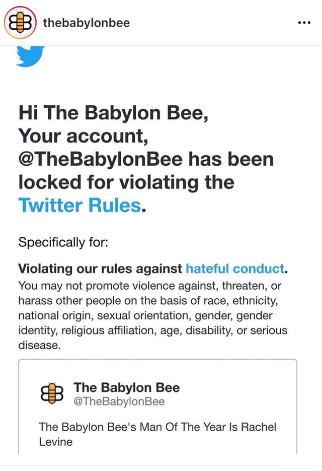 Thebabylonbee Hi The Babylon Bee, Your Account, @TheBabylonBee Has Been ...