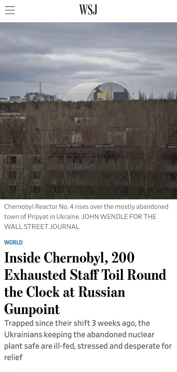WSJ Chernobyl Reactor No. 4 rises over the mostly abandoned town of ...