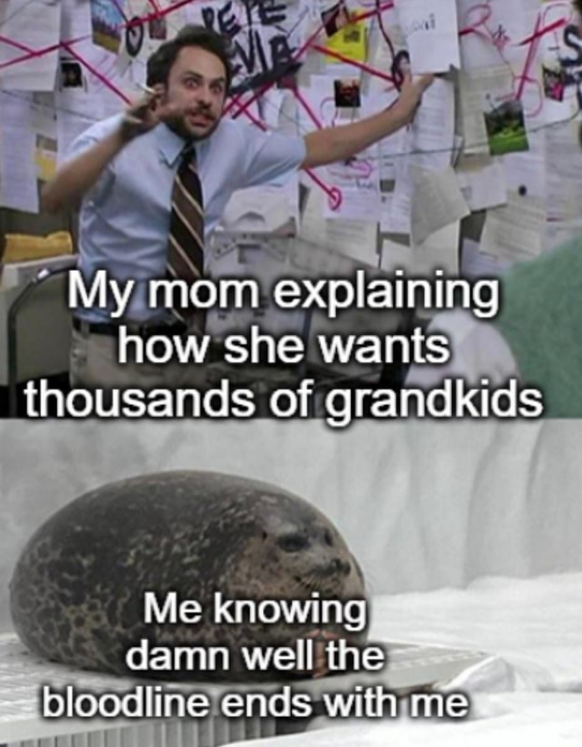 My mom explaining how she wants thousands of grandkids Me knowing damn well tine bloodline ends My mom explaining how she wants thousands of grandkids Me knowing damn well tine bloodline ends