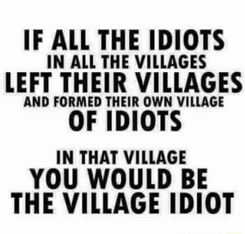 If All The Idiots In All Left Their Formed Villages Formed Their Own Village Of Idiots In That Village Would The Village Idiot