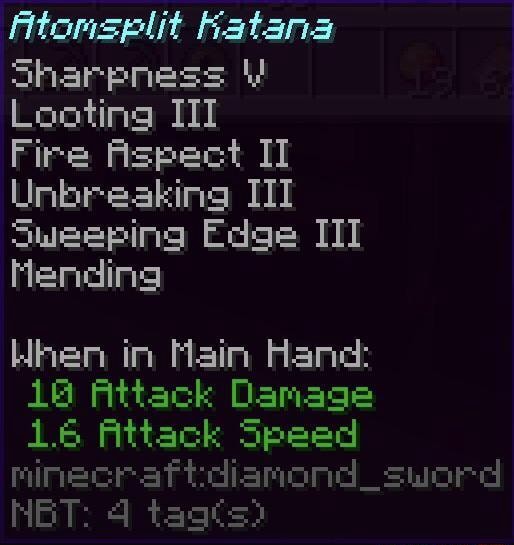 Fitomsplit Ratana Sharpness Looting III Fire Aspect IT Unbreaking III