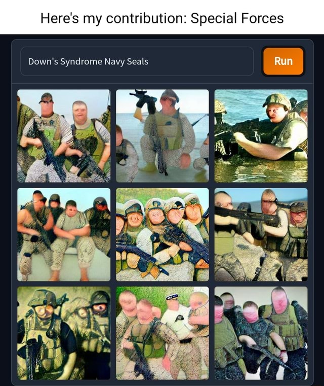 Here's my contribution Special Forces Down's Syndrome Navy Seals Run )
