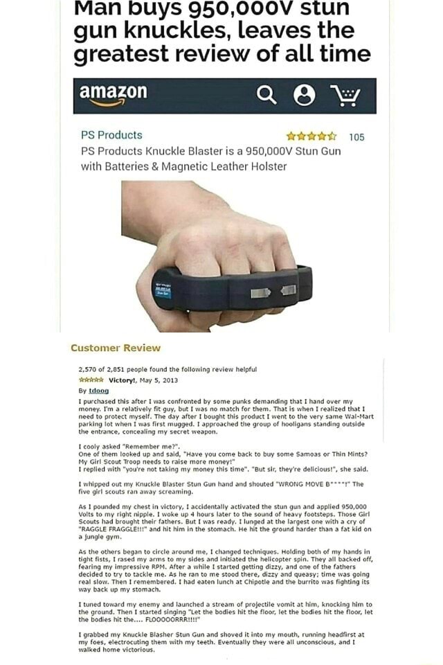 Man buys 950,000V stun gun knuckles, leaves the greatest review of all