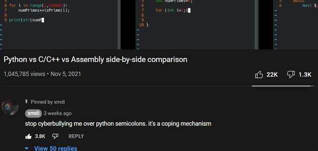 6 for in Python vs vs Assembly side-by-side comparison 1,045,785 views ...