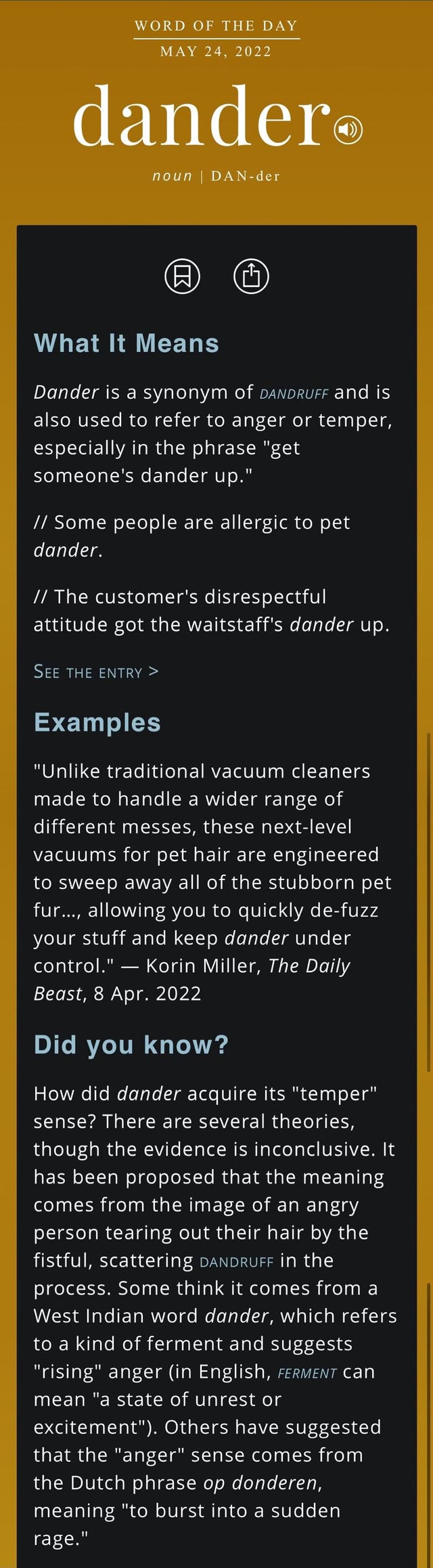 WORD OF THE DAY MAY 24 2022 Dandere Noun I DAN What It Means Dander Is 