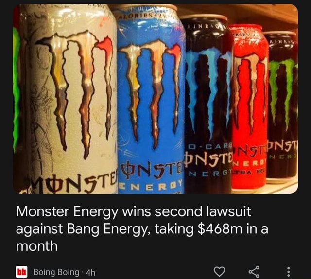 Monster Energy wins second lawsuit against Bang Energy, taking 468m