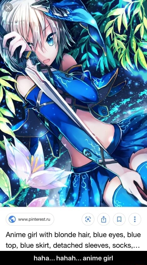 Anime Girl With Blonde Hair Blue Eyes Blue Top Blue Skirt Detached Sleeves Socks Haha Hahah Anime Girl Haha Hahah Anime Girl