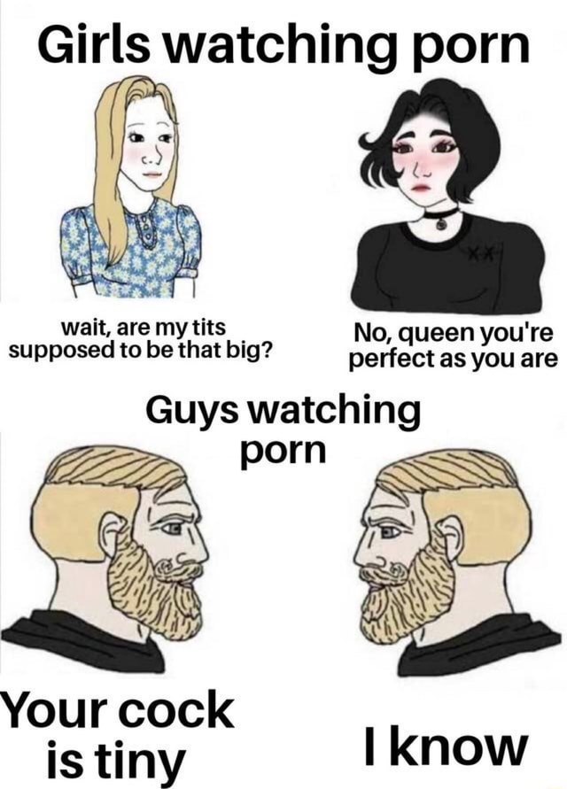 Husband Watches Porn Meme - Girls watching porn wait, are my tits No, queen you're supposed to be that  big? perfect as you are Guys watching porn Your cock is tiny - iFunny