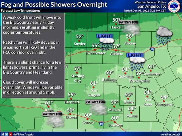 San Angelo, Fog and Possible Showers Overnight Dec Forecast Low ...