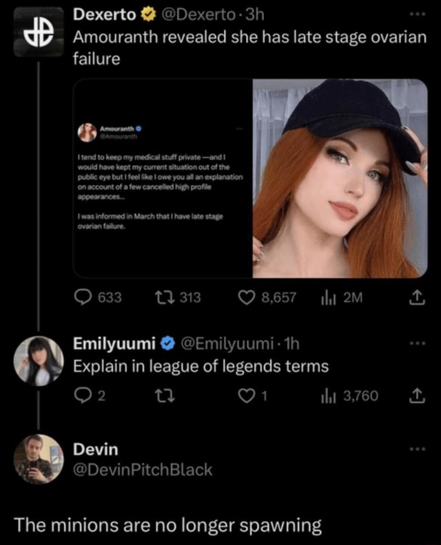 Dexerto Dexerto3h . Amouranth revealed she has late stage ovarian
