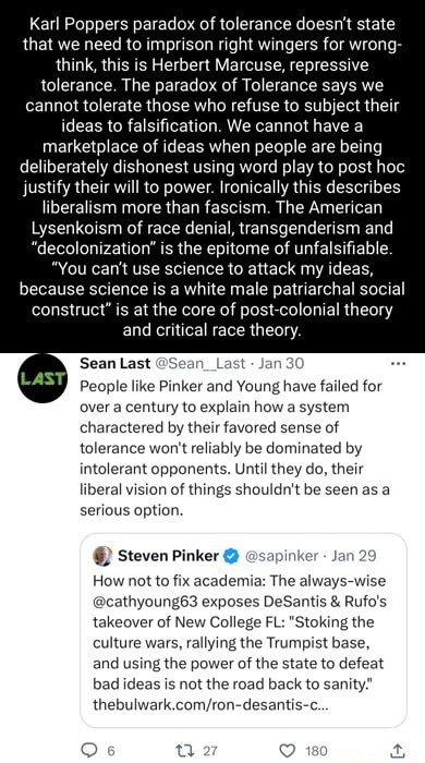 Karl Poppers paradox of tolerance doesn't state that we need to ...