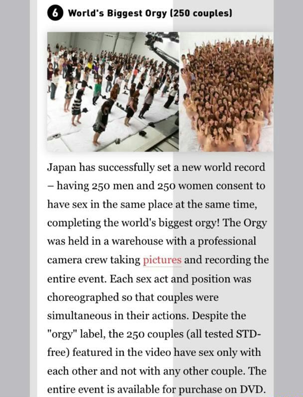 º Worlds Biggest Orgy [250 Couples] Japan Has Successfully Sel A New