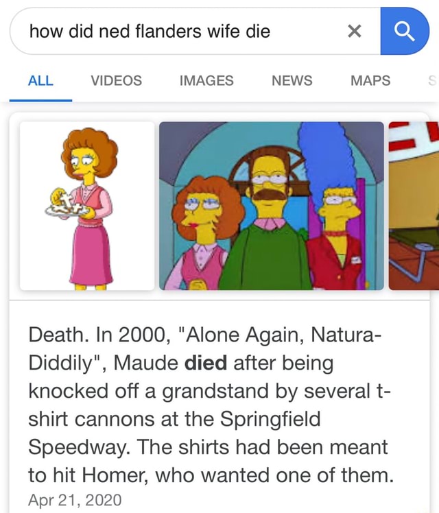 How did ned flanders wife die x O Death. In 2000, 