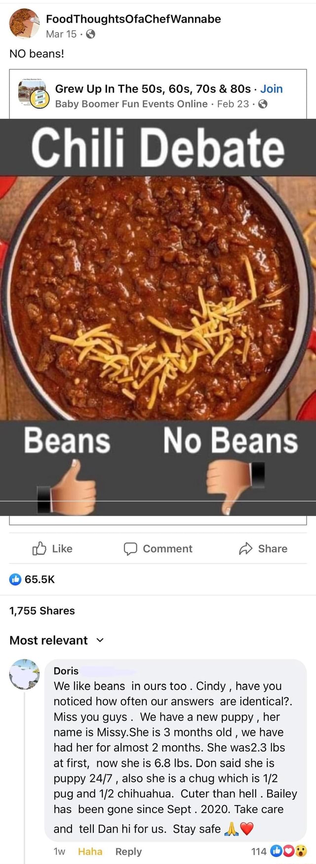 FoodThoughtsOfaChefWannabe Mar 15 NO beans! Grew Up In The & Join