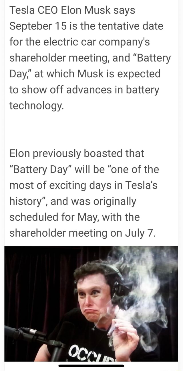 Tesla CEO Elon Musk Says Septeber 15 Is The Tentative Date For The ...